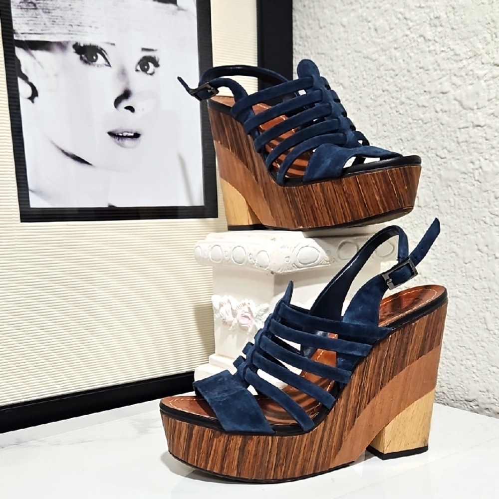 Vince Camuto Onia retro split wedge strappy leather platform sandal